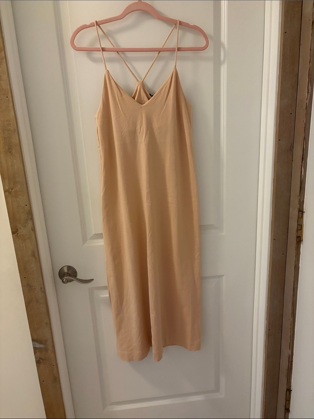 Zara Nude Slip Maxi Dress with Crisscross Back